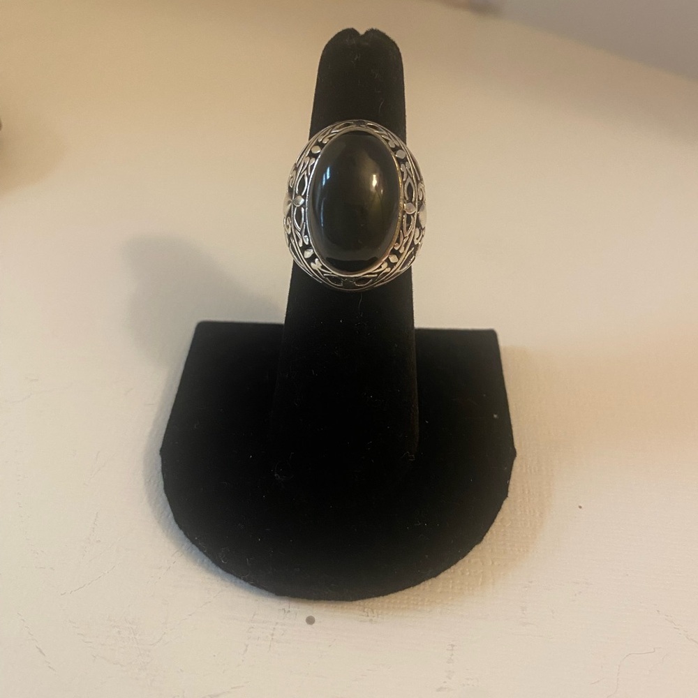 Sterling Silver Black Onyx Oval Statement Ring